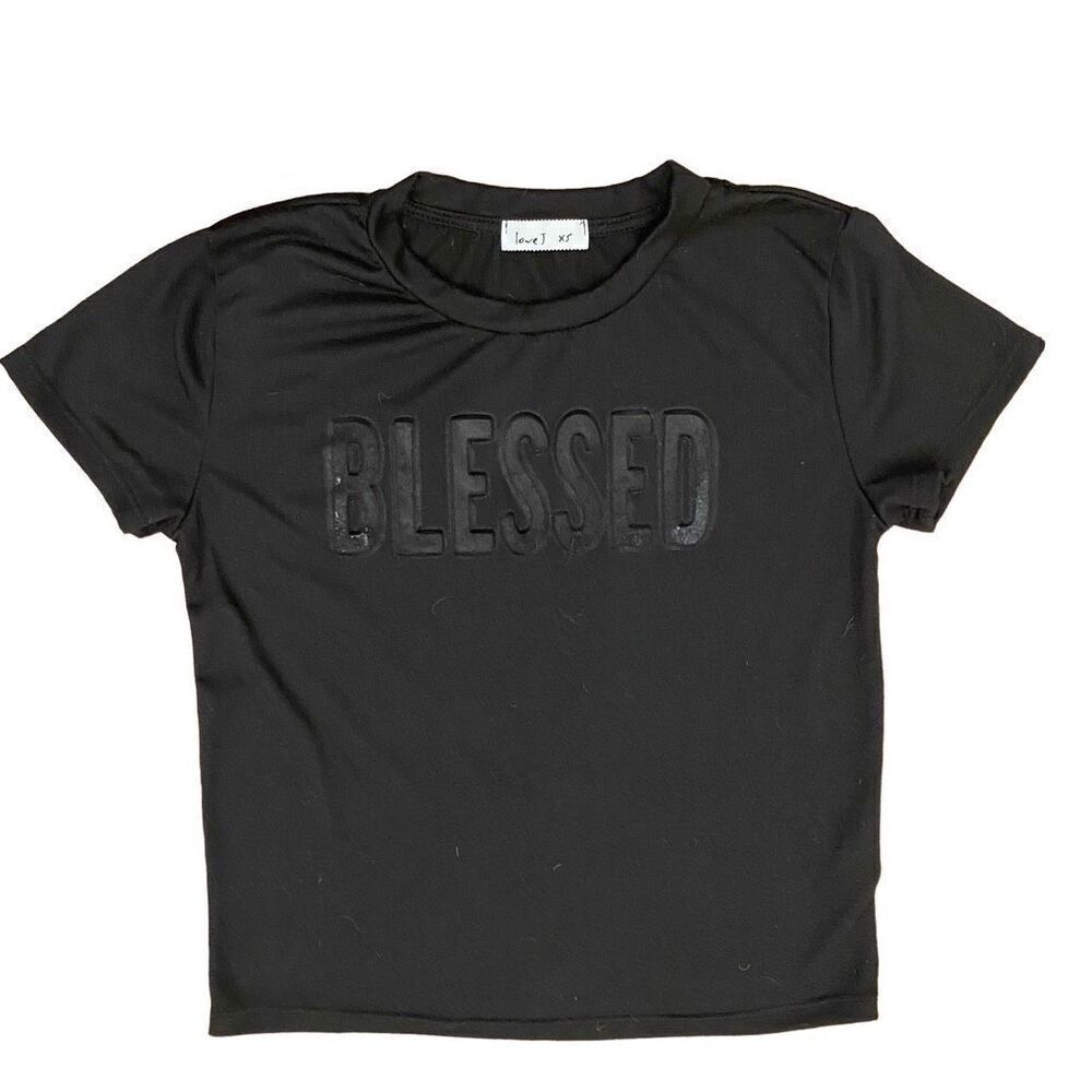 Love J Blessed Logo Black Tee Short Sleeve Size XS